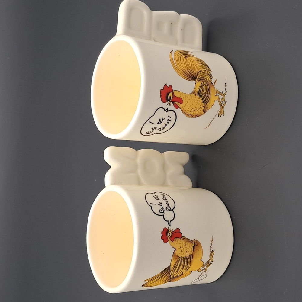 Vintage Lusterware Ceramic Hen and Roster Mom and Dad Mugs